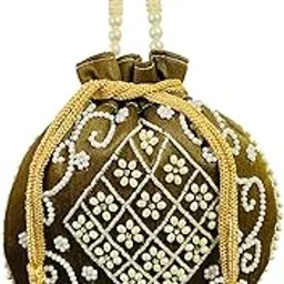 trendy crafts Handmade Baby Pink Potli Bag with Pearl Handle & Tassels | Handcrafted Bridal Clutch for Women | Stylish Embroidered Pouch for Weddings, Festivals & Parties-picture-44
