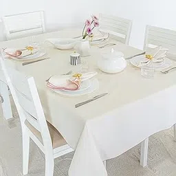 RUSTIQUE LINENS: Embroidered Edge Trim Tablecloth - Water & Stain Repellent (100% Cotton) 6 Seater - 10 Colors - Milk Cream (190 CM X 150 CM)-image-24