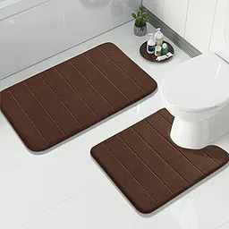 Yimobra Memory Foam Bath Mat Set 2 Piece - Super Soft Absorbent Quick Dry Bathroom Toilet Rugs, Machine Washable Non Slip Floor Carpet for Tub Shower & Single Sink (31.5x20 & 24x20, Brown) image 1