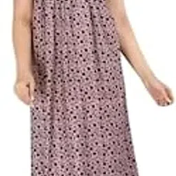 Women's Cotton Nightgown, Plus Size, Short Sleeve, Printed Pattern, Pink-picture-45