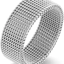 vien Woven Mesh Ring Stainless Steel Rings for Men Women Trendy Unisex Couple Jewelry Flat Chain Band Ring-picture-17