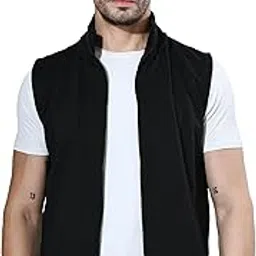 Men Solid Fleece Warm Zipper Sleeveless Jacket for Winters (Pack of 1)-image-6