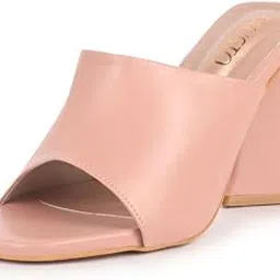 fausto Women Open Square Toe Cone Block Heel Formal Slip On Sandals with Wide Vamp Strap | Elegant Slip-On 4 Inch Heel Sandals For Office, Work, Party-picture-30