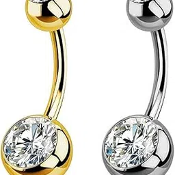 via mazzini 316L Stainless Steel Double Crystal Gold/Platinum Plated Belly Button Navel Ring for Women and Girls (BB0159) 2 Pcs-picture-56