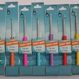 Pony Easy Grip Ergonomic Single Ended Crochet Hooks Long - colored plastic handle , sizes: 2mm, 2.5mm, 3mm, 3.5mm, 4mm, 4.5mm, 5mm, 5.5mm, 6mm - 14cm (5.5") - Set of 9-picture-46