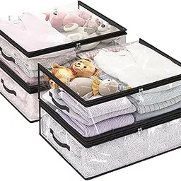 RAAHII 4 PC Transparent Multipurpose Clothes Storage Bag/Box, Saree Cover Bag with Zip for Storing Clothes/Suits/Blanket/Dress/Toys and Wardrobe organizing (Black)-image-52