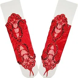 yuppin Women Evening Opera Satin Gloves Fingerless Gathered Lace Sequins Bridal and Costume Party Gloves-picture-16
