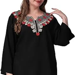 Women's Rayon Black Embroidery Casual Top-image-1