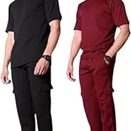 Men's Polyester Co-ord Set of 2 Casual loungewear T-Shirt & Jogger Pants Set Black-picture-46