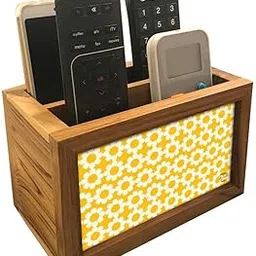 Nutcase Designer Teak Wood TV Remote Stand For Home Remote Holders Organizer Caddy for TV/AC Remotes Control -Multipurpose Desk Organiser-6�x4�x4� - Yellow Polka-picture-29