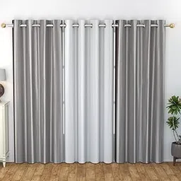 IVAZA Solid Plain Polyester Long Door Curtains Set of 3, (4 Feet x9 Feet, Grey White-picture-38