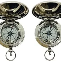 JMM Brass Handmade 2 Inches Push Button Compass, Pocket Directional Magnetic Compass with Chrome Finish (Set of 2) with Leather Case-picture-15