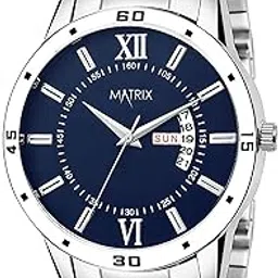matrix Antique Day & Date Leather Strap Analog Silicone Watch For Men & Boys - Black image 1