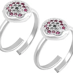 925 Sterling Silver Toe Ring for Women – Pink BloomCharm Design with Sparkling Stones | Adjustable Bichiya, Silver Toe Rings for Girls & Women With Certificate Of Authenticity-image-72