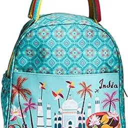 Chumbak Travel Diaries Lunch Bag, Printed Canvas Office Lunch Tote with Zipper Closure, Stylish Everyday Lunch Handbag for Women – Teal-picture-20