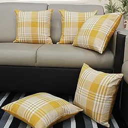 AIRWILL Cotton Gingham Check Yellow Themed Cushion Covers for Cushions & Pillows (Yellow & White, Pack of 5)-picture-43