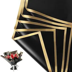Just Flowers Waterproof Floral Wrapping Paper, Gift Wrapping Paper Roll Sheet, Florist Bouquet Supplies (Black with Golden Edge, Pack of 10)-picture-30