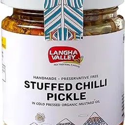LANGHA VALLEY Homemade Stuffed Green Chilli Pickle, Bharwa Mirch ka Achar, Made with Cold-Pressed Organic Mustard Oil, Sun Dried and Sun Matured, Preservative free, Glass Jar - 180 Grams-image-16