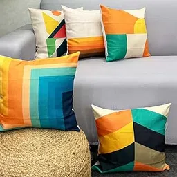 AMAZE ATTIRES Jute | Decorative Printed Square Cushion Cover Set Of 5 Throw Pillow Covers/Cases For Couch Sofa Home (16 X 16 Inch Or 40Cm X40Cm) Atcu060, Multicolor-picture-21