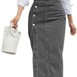 tripursundari fashion Washed Black Side Button Plain Straight Maxi Skirt N-16100-picture-13