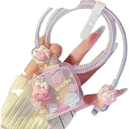 4 in 1 Compatible with iPhone Charger Case Cover | Silicon Charger Case Cover for Apple 18-20W 360 Degree Protection Case with Wire Saver (I Love You 4 Pink)-picture-32