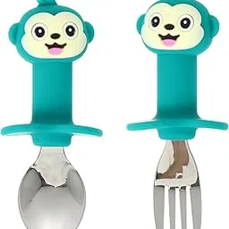 BESPORTBLE 1 Set Tools Short Handle Stainless Steel Spoon Fork for Boy Girl Training Tableware with Cartoon Design for Little Hands-picture-24