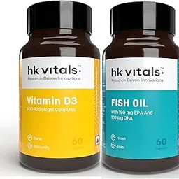 HealthKart hk vitals Vitamin D3 (600 IU) & Fish Oil (1000mg Omega 3 with 180mg EPA & 120mg DHA) (60 Tablets Each) | Combo Pack-image-9