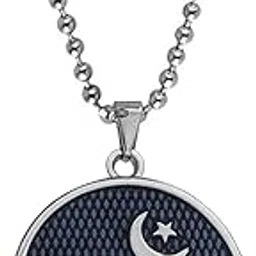 m men style Religious Islamic 786 Allah Lucky Number Moon & Star Pendant Blue,Silver, Zinc Metal Muslim Pendant Necklace Chain Jewelery for Men and Women-picture-38