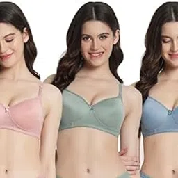 jmv |Combo Pack of 3 Women's Cotton Blend Lightly-Padded Wirefree Full Coverage T-Shirt Bras -JMV-5741 image 1