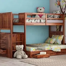 COBRA CRAFT Sheesham Wood Bunk Bed with Drawer Storage Wooden Double Bed Bed Furniture for Bedroom Living Room Home (Honey)-image-0