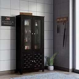 AMBICA WOODMART Solid Sheesham Wood Almirah/Wardrobe/Cabinet/Cupboard/Bookshelf with 4 Doors for Bedroom Pre-Assembled | Finish (Dark Walnut 1)-image-74