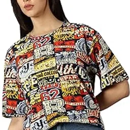 Oversized Loose Fit Half Sleeves Cotton Round Neck Printed T-Shirt for Womens/Girls-image-29