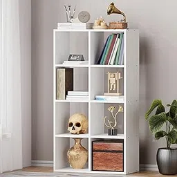 Lukzer 8-Shelf Engineered Wood Bookshelf Storage Organizer | Open Cube Cabinet for Living Room, Kitchen, Office, Home Use | White Finish | MR-009, 110x60x28cm | DIY Assembly with Detachable Components-picture-11