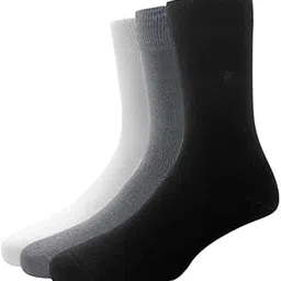 Cotton Full Length Men's Plain Pattern Socks (Pack Of 3) - Black, White & Dark Grey-image-52