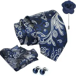 axlon Paisley Tie For Men – Formal Ties Set With Pocket Square, Cufflink & Flower Pin With Gift Box For Mens, Silk Fabric Neckties Gift Sets For Men’s (P2)-picture-18