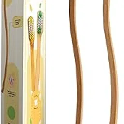 INDODENT Twin Flower Bamboo Toothbrush (2 pcs) | Kids | Yellow & Green | Soft Gentle bristles | Ergonomic | Angled Head-picture-35