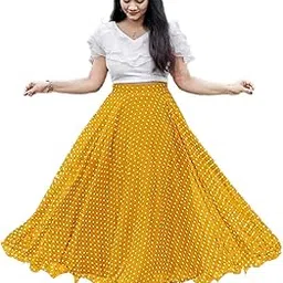 Classic Flared Long Floor Length Georgette Skirt for Women/Girls and Lycra Crop-Top Set || Polka Dot Skirt || Elegent Design || Drawstring Band-image-14