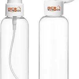 RCS Hair Spray & Squeeze Bottle Combo | 100ml Transparent Refillable Bottles with Flip Cap & Fine Mist Sprayer | For Hair Oil, Toner, Serum, Lotion & Shampoo - White-image-7