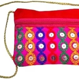 Embroidered Mirror Work Crossbody Purse,Traditional Design, Decorative Rope Strap RAJPUT-picture-22