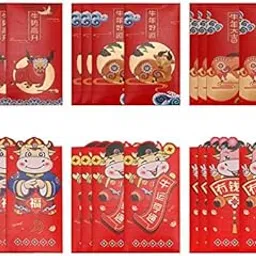 Anjetan 24PCS Ox Year Hong Bao Cartoon New Year Lucky Money Packets Chinese Red Envelope 2021 Chinese Red Packets Hong Bao-picture-30