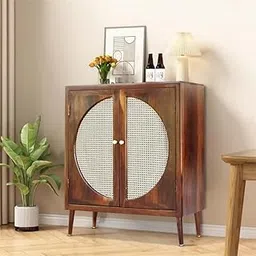 TGF & CO Vintage Style Storage Cabinet with Cane Doors, Walnut Finish, Mid-Century Modern Cabinet for Living Room & Storage, Handmade Contemporary Furniture-image-30