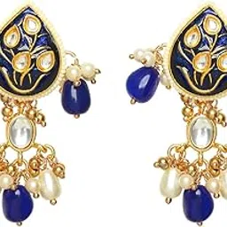 sanjoya Kundan Earrings for Women | Royal Blue & Gold Drop Earrings with Pearl & Bead Accents | Ethnic Jewelry for Weddings, Festivals & Special Occasions-picture-56