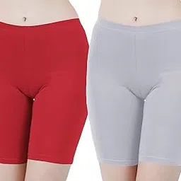 Buy That Trendz Cotton Lycra Tight Fit Stretchable Cycling Shorts Womens | Shorties for Active wear/Exercise/Workout/Yoga/Gym/Cycle/Running Red Grey Combo Pack of 2-picture-23