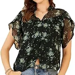 rare Women's Floral Regular Fit Blouse (EP7554F_Black XL)-picture-23