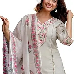 trendmalls Women's Cotton Embroidery Kurta Pant with Dupatta Salwar Suit Set-picture-28