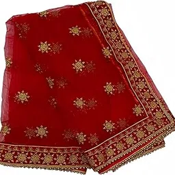 2.25M Red Ne Bridal Wedding Dupatta With Sequins lace | Bridal Women's Net Dupatta | Traditional Dulhan Entry Chunni | Designer Contrast Dupatta for Lehenga Sare-picture-21