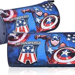 Pack of 2 Round Pencil Pouch | Captain America Pencil Pouch for Kids | Stationary Utility School Pouches | Multi-Purpose Travel Pouch | Travel Organizer | Geometry Box | Blue-image-61