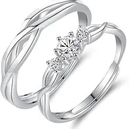 vien Fashion Zircon Crystal Engagement Bands Adjustable Couple Lovers Rings Alloy Swarovski Zirconia Sterling Silver Plated Ring Set-picture-27