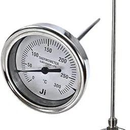 "Ji" Japsin Instrumentation Temperature Gauge, Bimetal Dial Thermometer, 2 1/2" Dial, Range 0 to 300°C, 12" Long Stem, Direct Mounting Back Entry, 1/2" BSP (M) Connection, Complete SS Body-picture-10