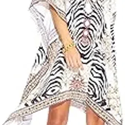 sun-rose fashions Digital Print Embellished Neck Animal print Women's Kaftan Dress Knee Length| Beach cover up |One Size fits all-picture-45